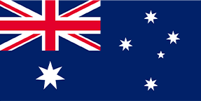 The Australian flag features a blue field with the Union Jack in the upper left corner and a constellation of five white stars representing the Southern Cross in the fly.