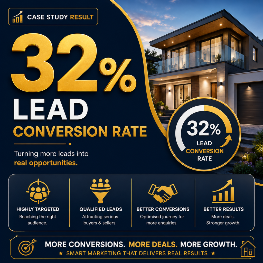 32% lead conversion rate achieved through targeted real estate digital marketing.
