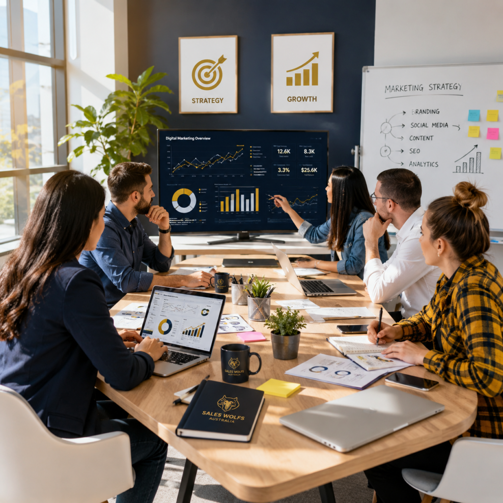 Digital marketing team collaborating on business growth and strategy in Australia