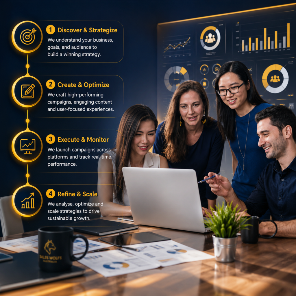 Digital marketing team following a strategic process for business growth in Australia